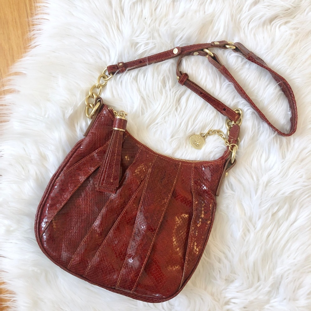 BRAHMIN New Reptile Crimson Red Shoulder Bag
